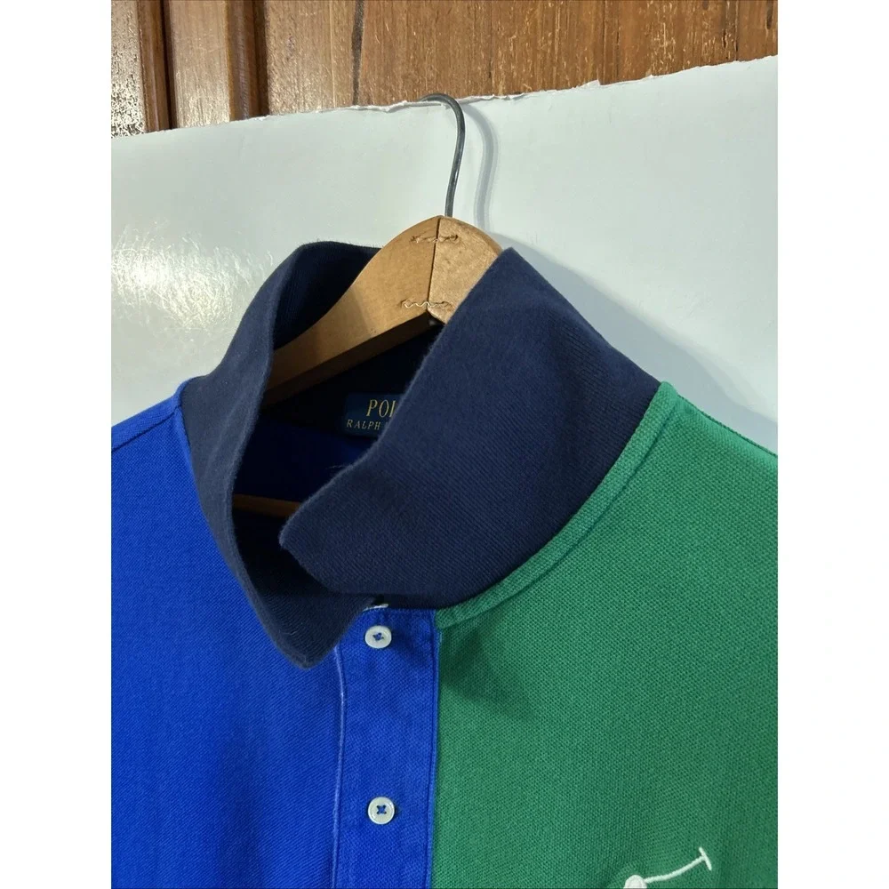Ralph Lauren Polo Shirt Mens Blue Multicolor Color Blocked Big Pony #3 Sz 4XLT